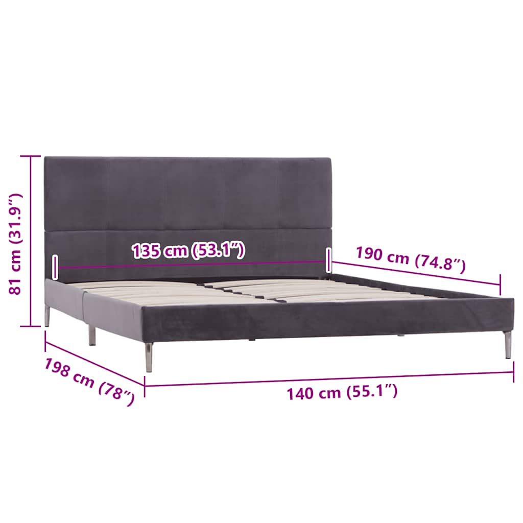 Bettgestell ohne Matratze Grau Stoff 135x190 cm