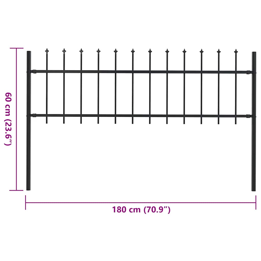 Gartenzaun mit Speerspitzen Stahl 1,8 m Schwarz