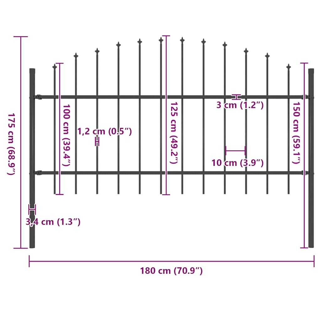 Havehegn med spydspidser stål (1 - 1,25) x 1,7 m sort