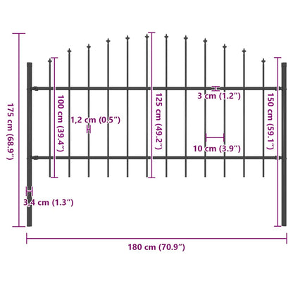 Havehegn med spydspidser stål (1 - 1,25) x 1,7 m sort