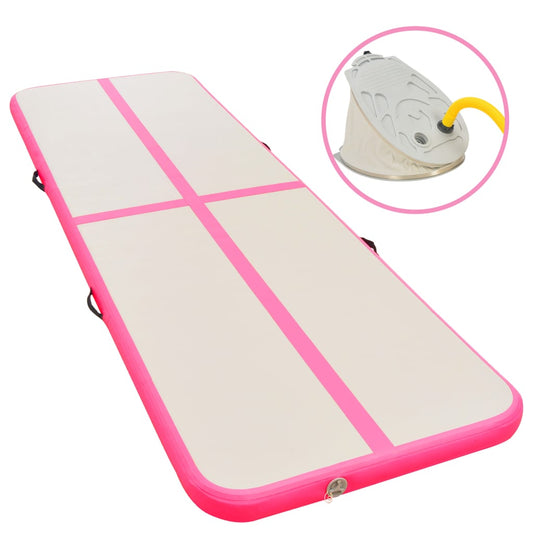 Oppustelig gymnastikmåtte med pumpe 300×100×10 cm PVC Pink