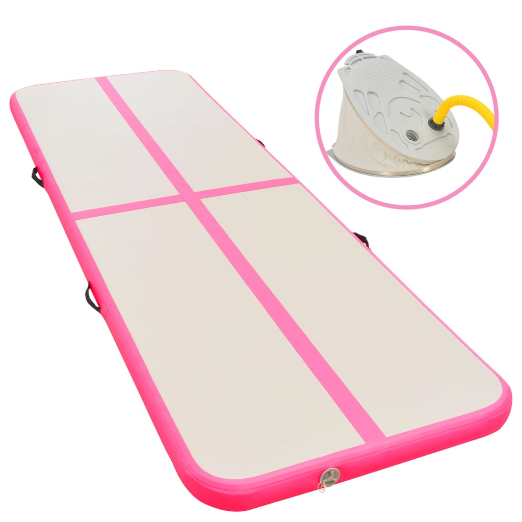 Oppustelig gymnastikmåtte med pumpe 400x100x10 cm PVC Pink