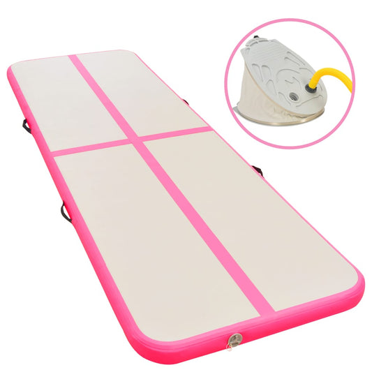 Oppustelig gymnastikmåtte med pumpe 400x100x10 cm PVC Pink