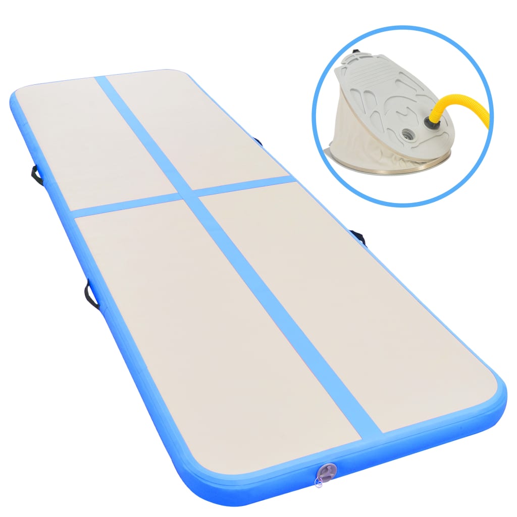 Oppustelig gymnastikmåtte med pumpe 400x100x10 cm PVC Blå