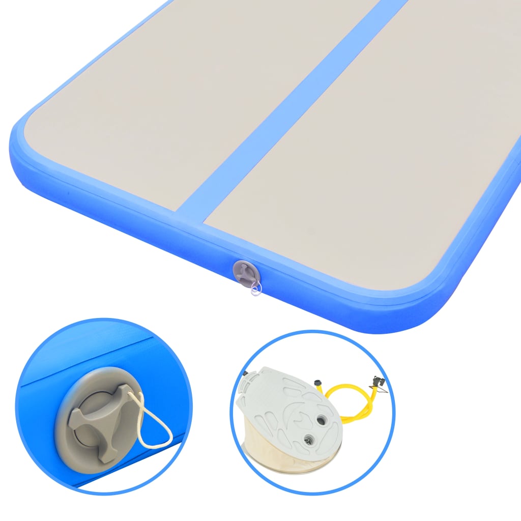 Oppustelig gymnastikmåtte med pumpe 400x100x10 cm PVC Blå