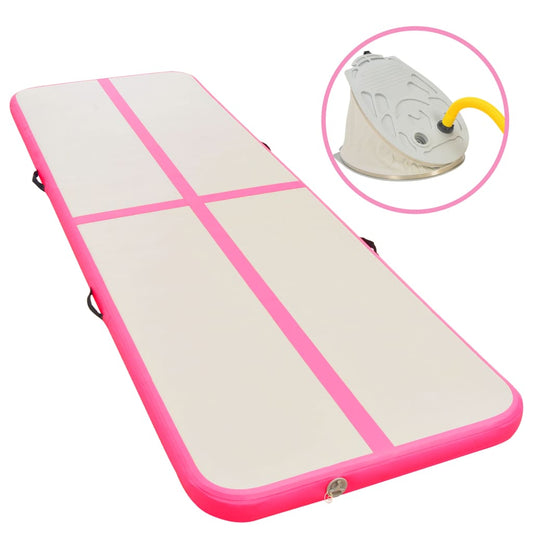Oppustelig gymnastikmåtte med pumpe 500x100x10 cm PVC Pink