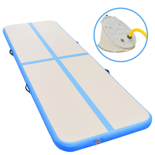Oppustelig gymnastikmåtte med pumpe 500x100x10 cm PVC Blå