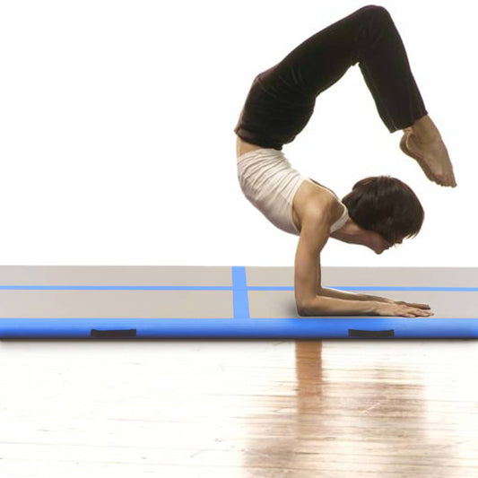 Oppustelig gymnastikmåtte med pumpe 500x100x10 cm PVC Blå