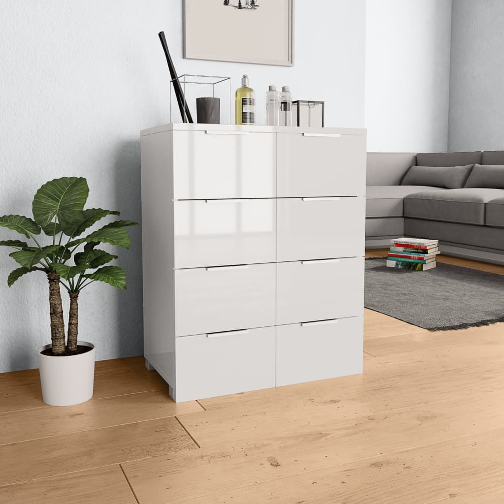 Skænk Højglans Hvid 60x35x80 cm Træmateriale