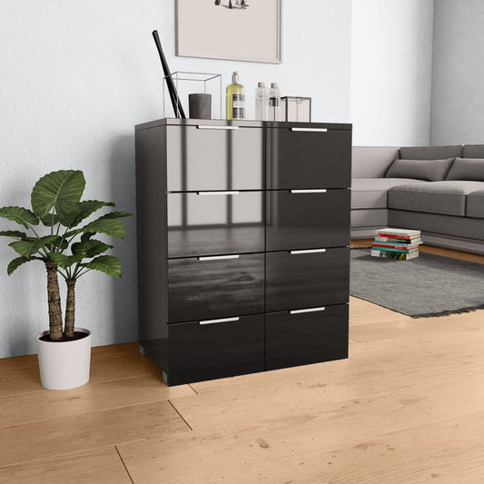 Skænk Højglans Sort 60x35x80 cm Træmateriale