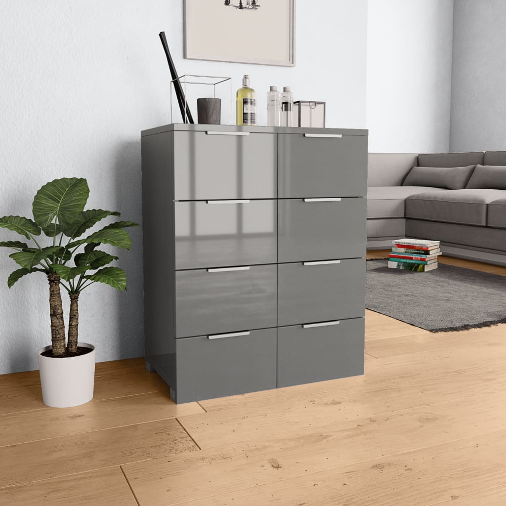 Skænk Højglans Grå 60x35x80 cm Træmateriale