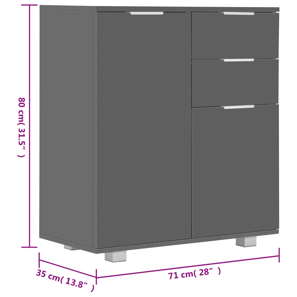 Sideboard Hochglanz-Grau 71x35x80 cm Holzwerkstoff