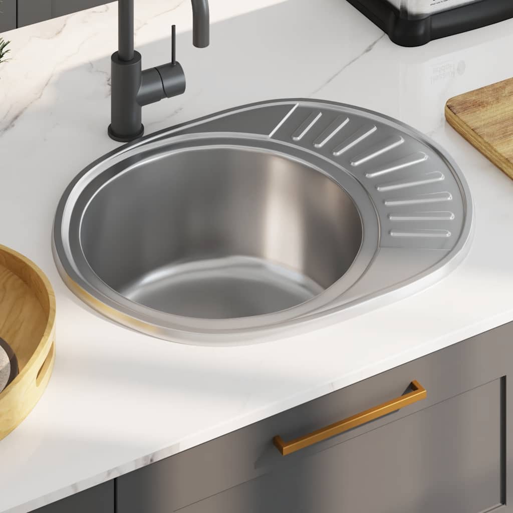 Einbauspüle mit Sieb und Siphon Oval Edelstahl