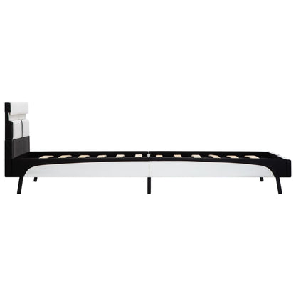 Bettgestell mit LED Weiß und Schwarz Kunstleder 90×200 cm