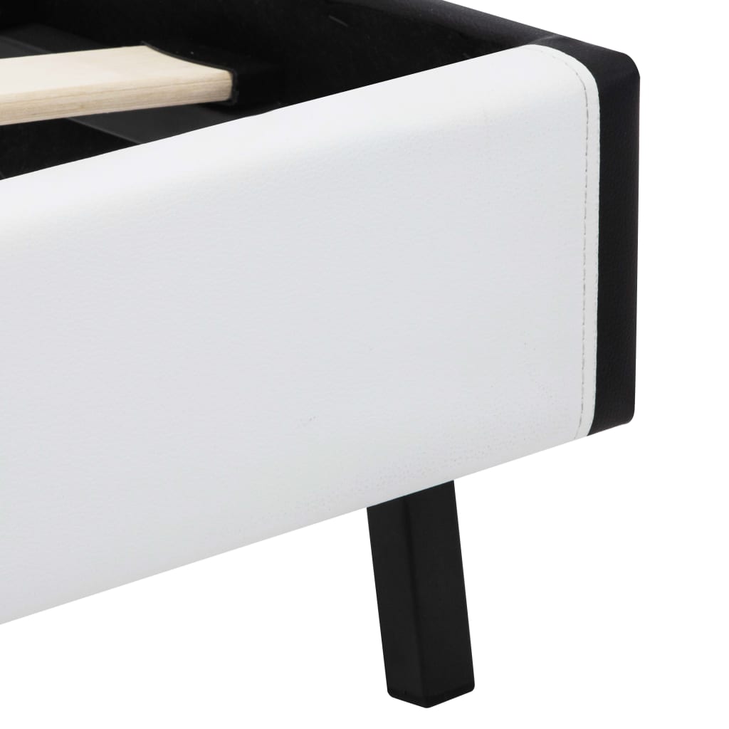 Bettgestell mit LED Weiß und Schwarz Kunstleder 90×200 cm