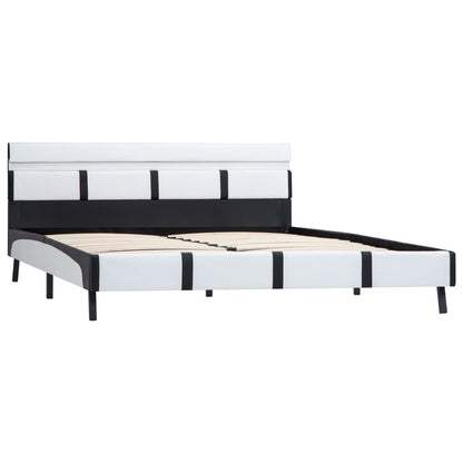 Bettgestell mit LED Weiß Kunstleder 160×200 cm