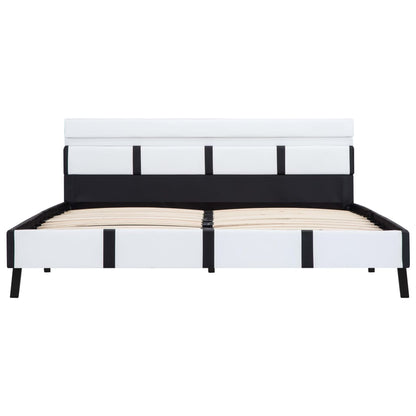 Bettgestell mit LED Weiß Kunstleder 160×200 cm