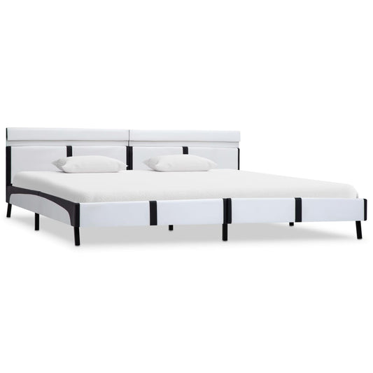 Bettgestell mit LED Weiß Kunstleder 180×200 cm