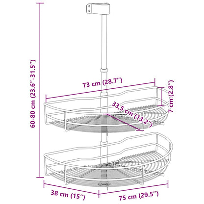2-stufiger Küchen-Drahtkorb Silbern 180 Grad 75x38x80 cm