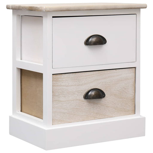 Nachttische 2 Stk. Weiß und Natur 38×28×45 cm Paulownia-Holz