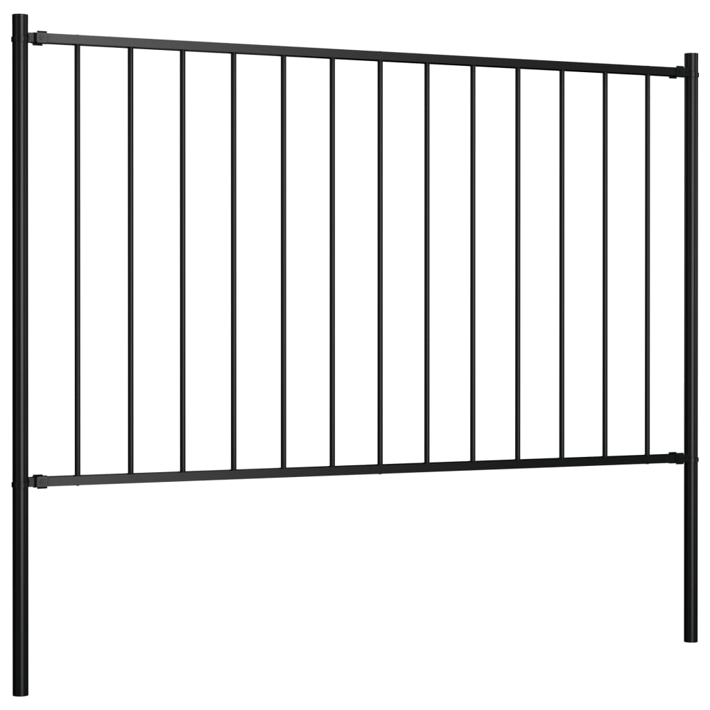 Zaunelement mit Pfosten Pulverbeschichteter Stahl 1,81x0,75 m Schwarz