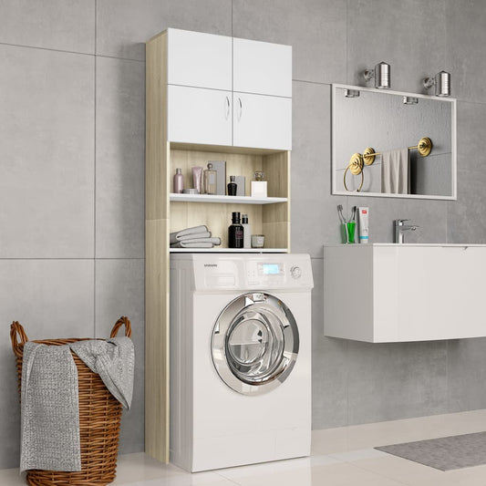 Vaskemaskineskab Hvid Sonoma Eg 64x25,5x190 cm