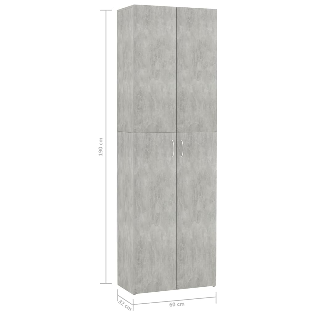 Kontorskab Beton Grå 60x32x190 cm Træ Materiale