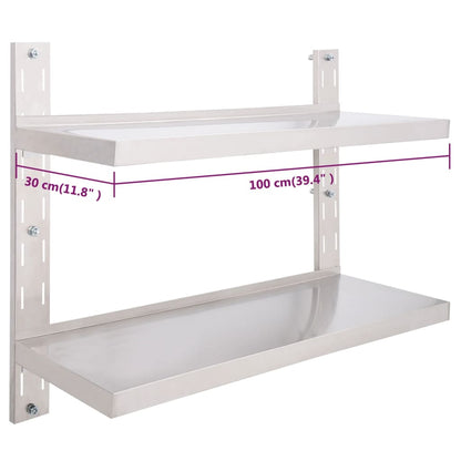 Wandregal mit 2 Ablagen Edelstahl 100x30 cm
