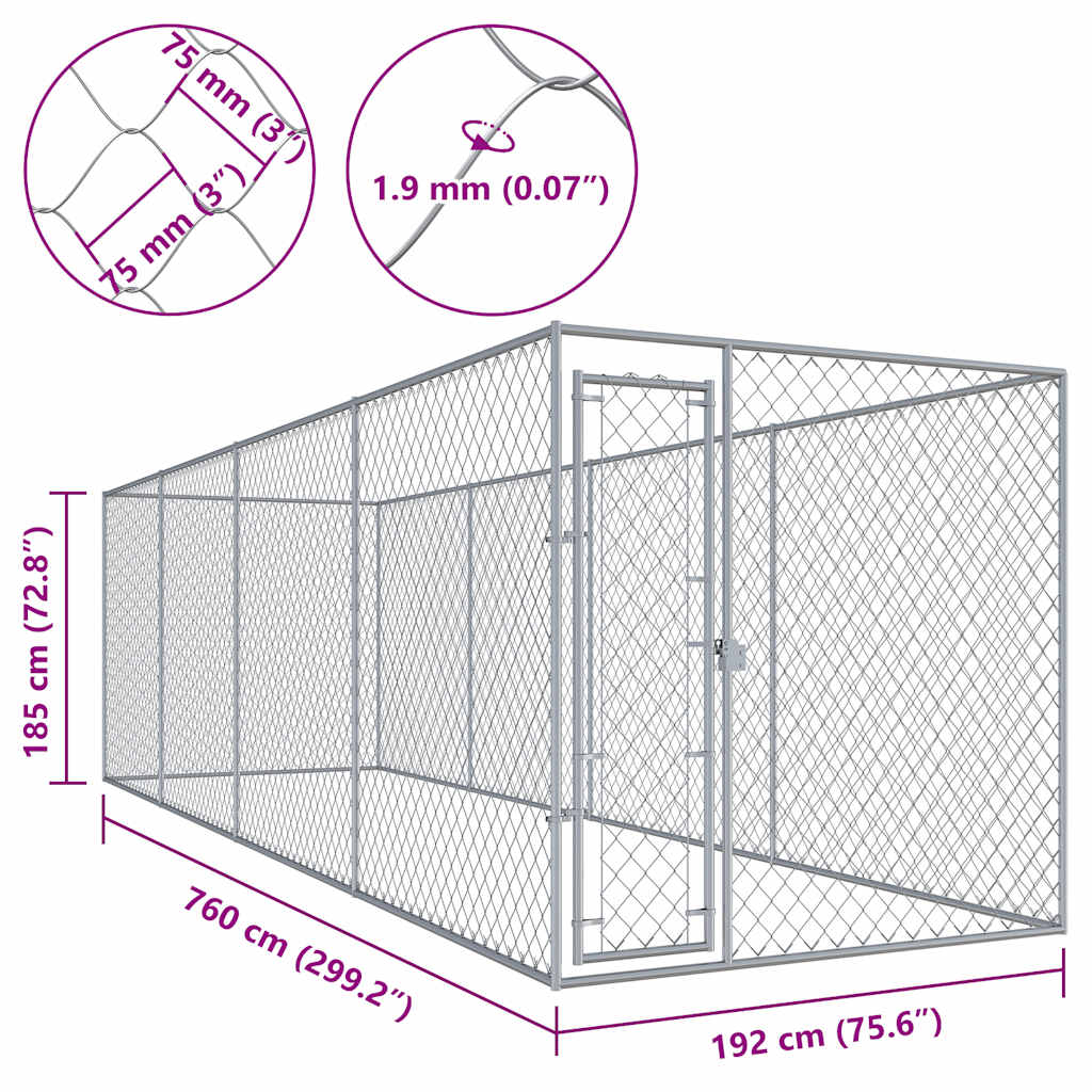 Outdoor-Hundezwinger 760x192x185 cm
