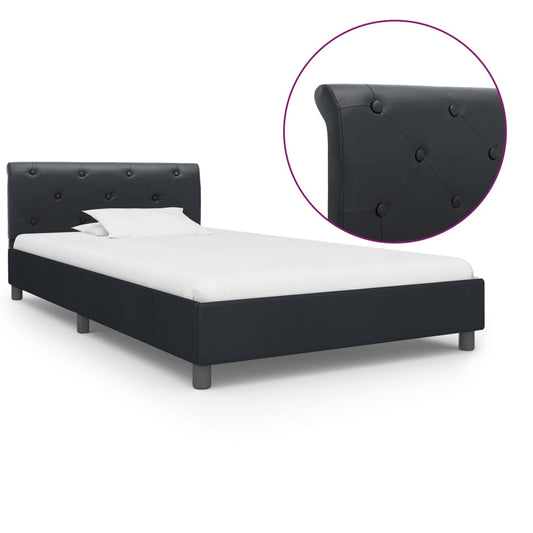 Bettgestell Schwarz Kunstleder 90 x 200 cm