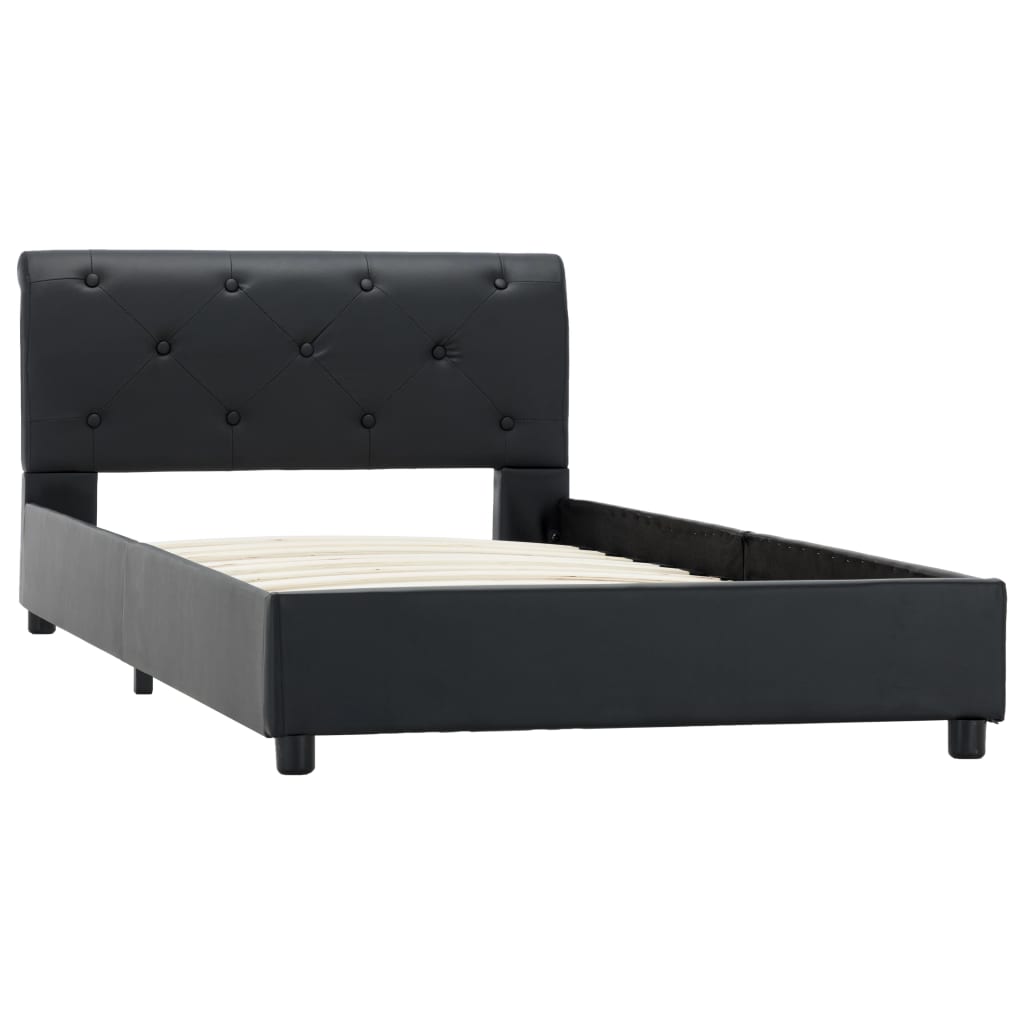 Bettgestell Schwarz Kunstleder 90 x 200 cm