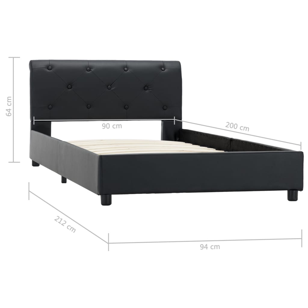 Bettgestell Schwarz Kunstleder 90 x 200 cm