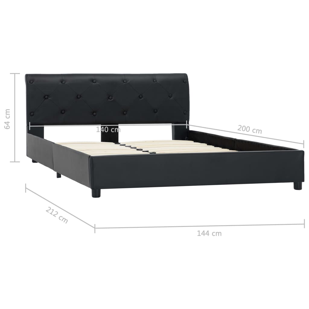 Bettgestell Schwarz Kunstleder 140 × 200 cm