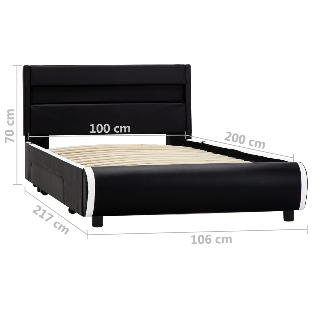 Bettgestell mit LED Schwarz Kunstleder 100x200 cm