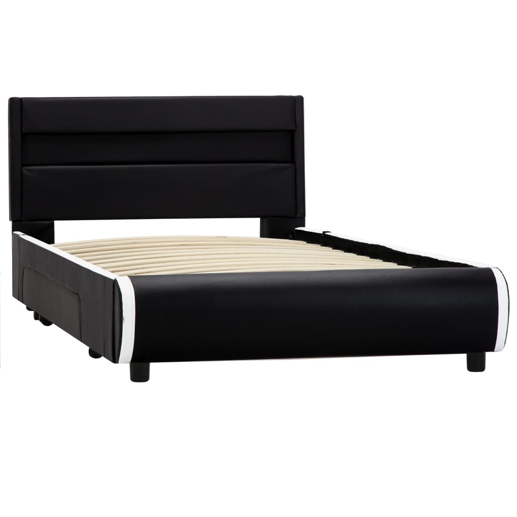 Bettgestell mit LED Schwarz Kunstleder 100x200 cm