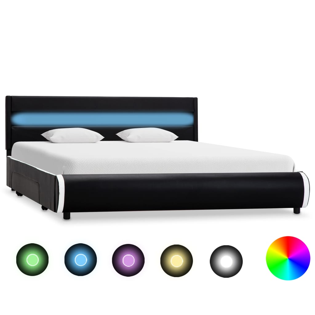 Bettgestell mit LED Schwarz Kunstleder 140×200 cm