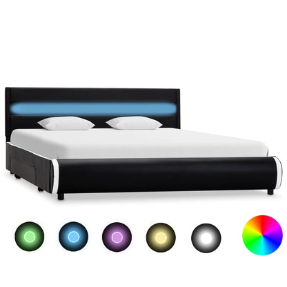 Bettgestell mit LED Schwarz Kunstleder 140×200 cm
