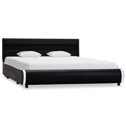 Bettgestell mit LED Schwarz Kunstleder 140×200 cm