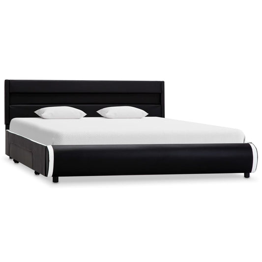 Bettgestell mit LED Schwarz Kunstleder 140×200 cm