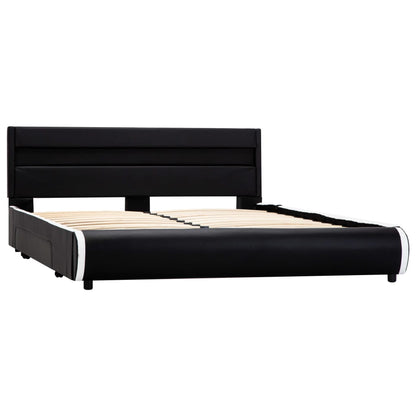 Bettgestell mit LED Schwarz Kunstleder 140×200 cm