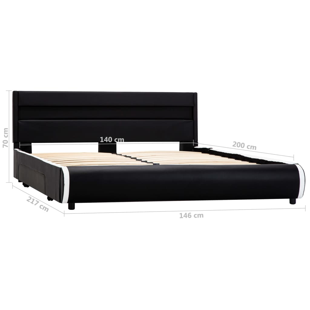 Bettgestell mit LED Schwarz Kunstleder 140×200 cm