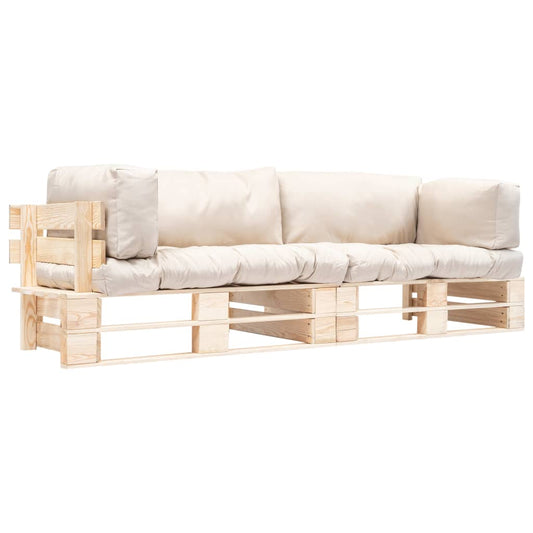 2-tlg. Outdoor-Sofa-Set Paletten Kissen Sandfarben Kiefernholz