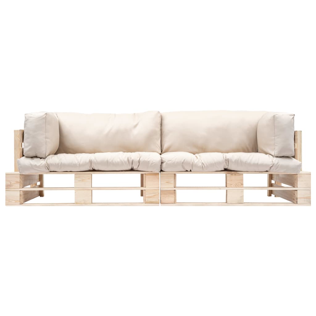 2-tlg. Outdoor-Sofa-Set Paletten Kissen Sandfarben Kiefernholz