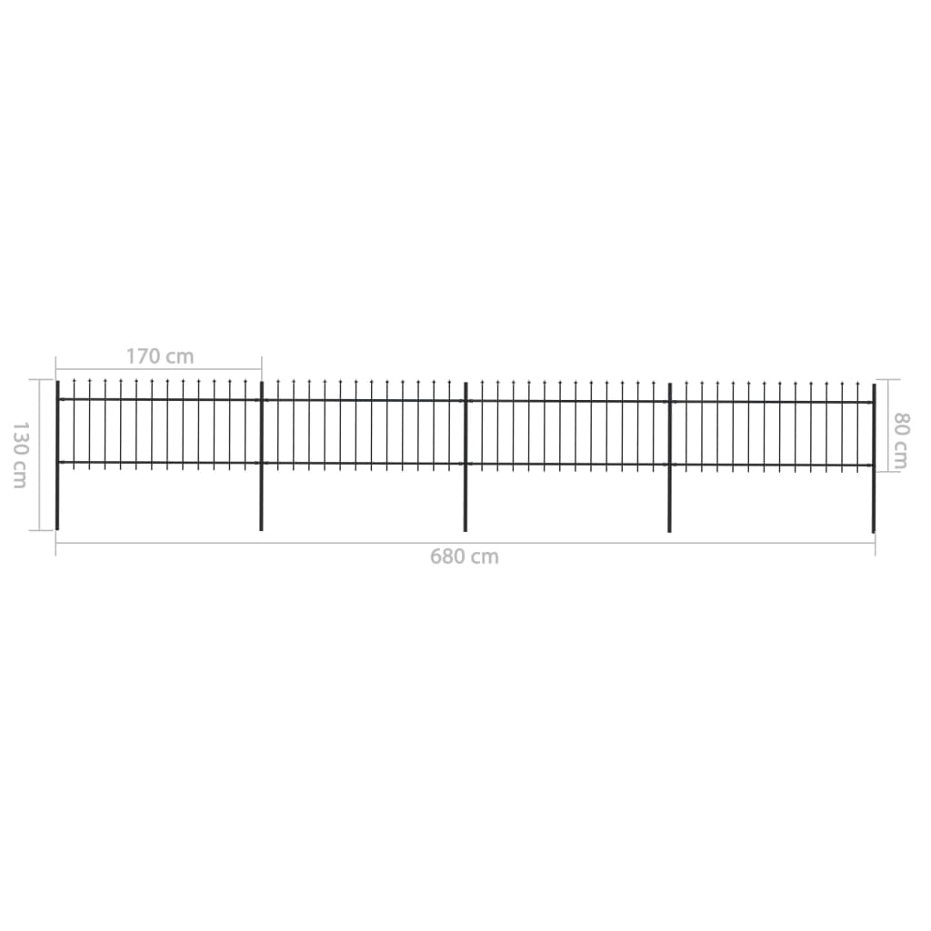 Gartenzaun mit Speerspitze Stahl 714,5 x 80 cm Schwarz