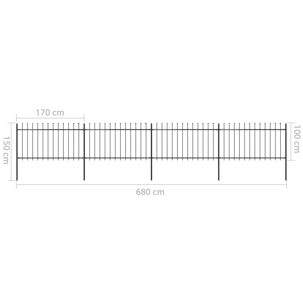 Gartenzaun mit Speerspitze Stahl 714,5 x 100 cm Schwarz
