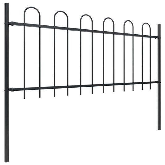 Gartenzaun mit Rundbogen Stahl 537 x 80 cm Schwarz