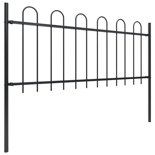 Gartenzaun mit Rundbogen Stahl 1426 x 80 cm Schwarz