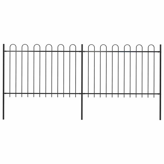 Gartenzaun mit Rundbogen Stahl 359 x 120 cm Schwarz