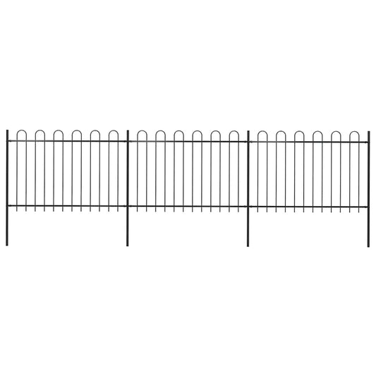 Gartenzaun mit Rundbogen Stahl 537 x 120 cm Schwarz