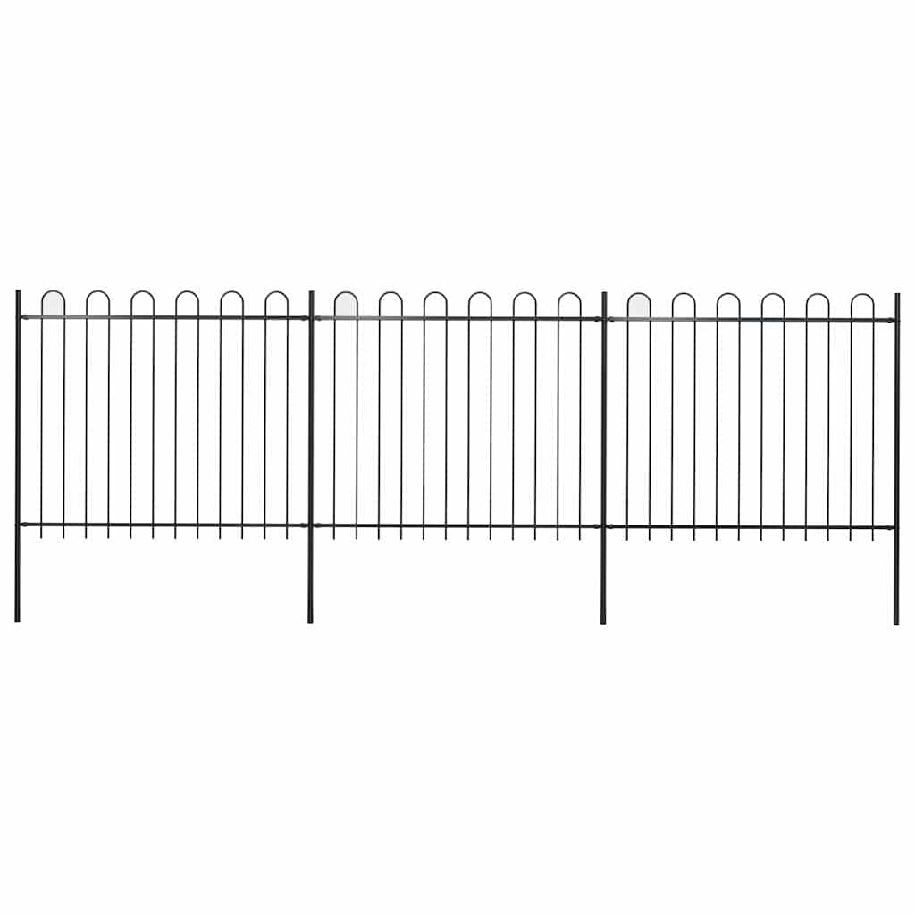 Gartenzaun mit Rundbogen Stahl 537 x 150 cm Schwarz